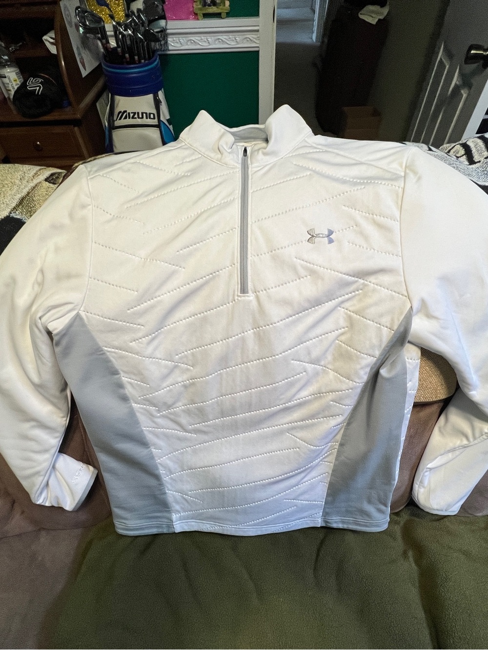Under Armour Coldgear White/Grey 1/4 Zip Quilted Performance Pullover
